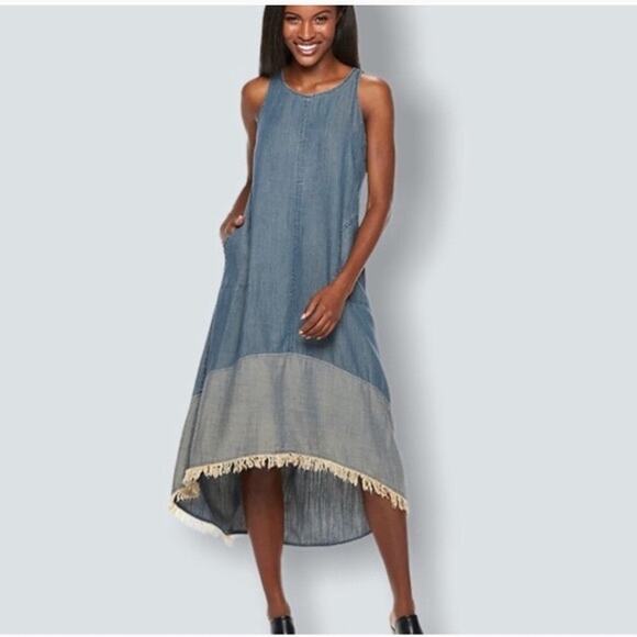 Nanette Lepore Dresses & Skirts - Nanette Lepore Denim Chambray Hi Low Maxi Dress Women's Size 6 Asymmetrical Hem